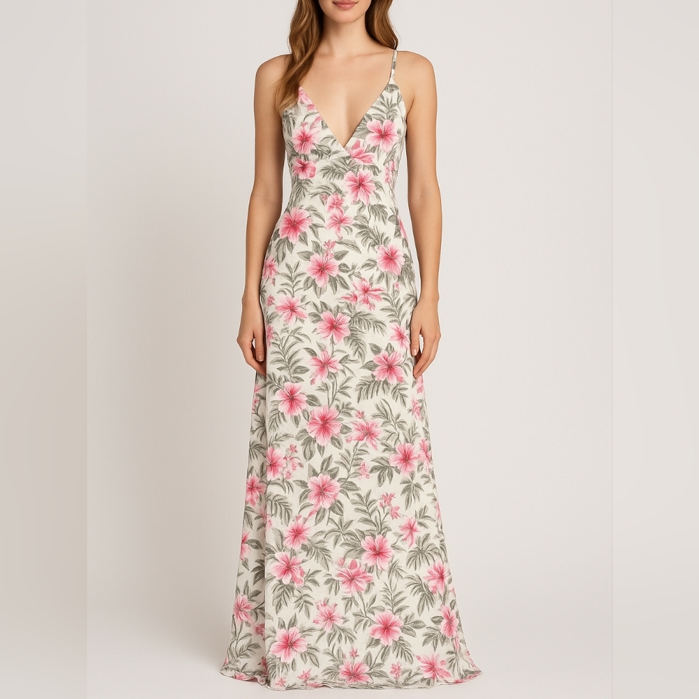 Floral Halter Maxi Dress - Pink and Gray Small - Picture 3 of 11